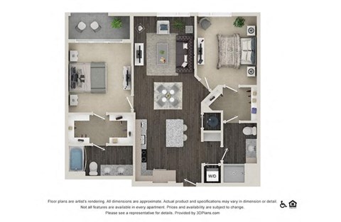 Floor plan for 2 beds, 2 baths, 1078 sqft